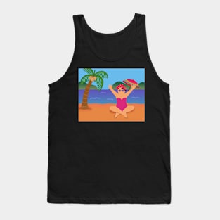 Happy woman in tropical beach paradise on holiday vacation in summer. Tank Top